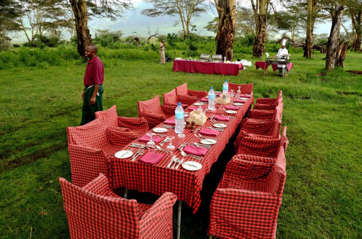 A set outdoor dining table.